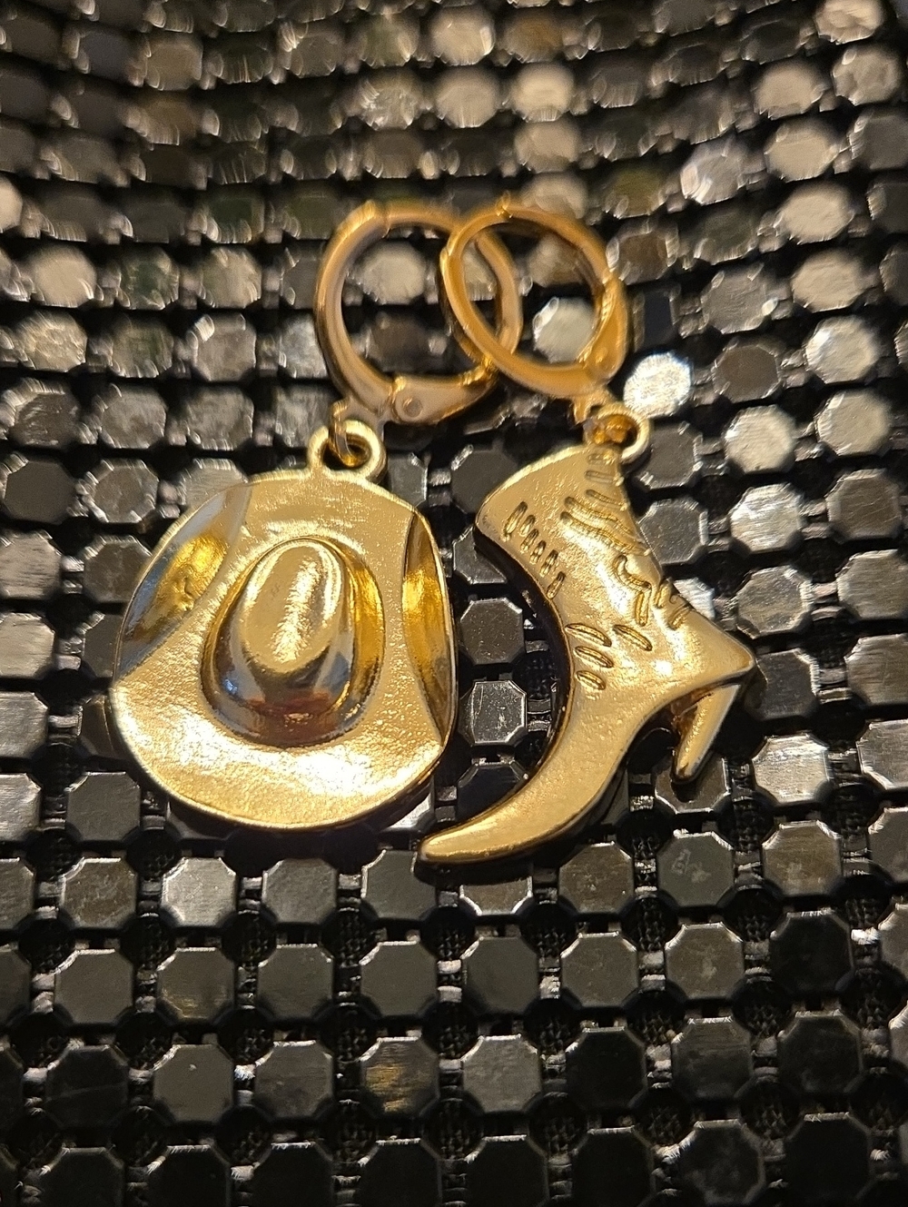 Gold Women's Cowgirl Trendy Boot Hat Earrings